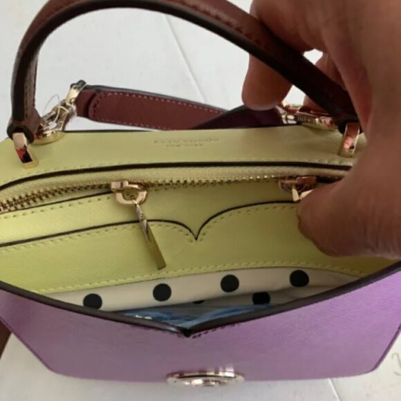 NWT!! Kate Spade Vanity Mini Top Handle Bag -Purple/Cream yellow(Irisbloom) - Picture 10 of 16